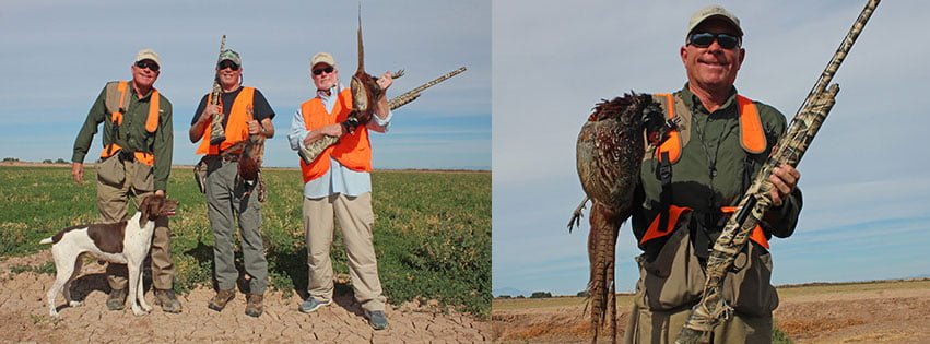 A man holding a gun and an ostrich